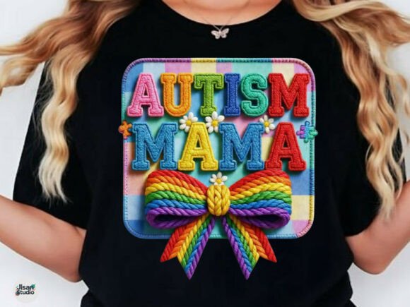 Autism Mama Rainbow Bow PNG: Graphics for Blog & T-Shirt Designs