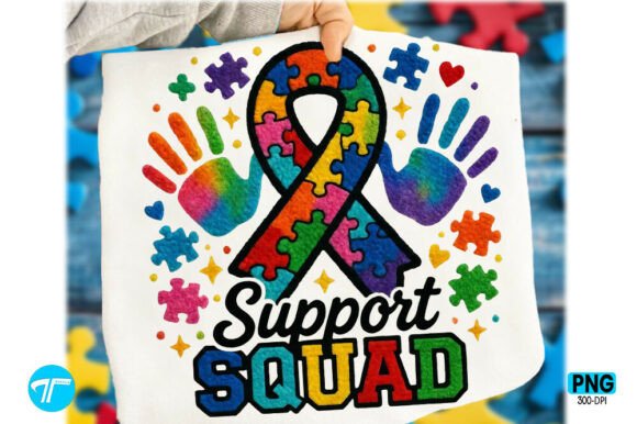 Autism Support Squad Puzzle Hand Bow PNG for Blog Graphics & T-Shirt Designs